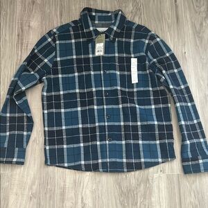 Blue Casual Button Down Shirt with Plaid Design